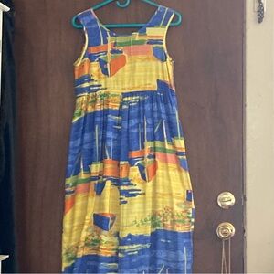 Jams World Blue Yellow Sleeveless Midi Sundress